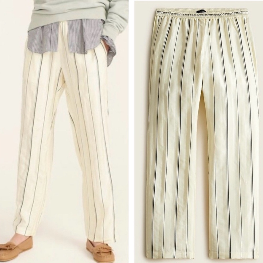 J. Crew Pull-on Pant in Multi-stripe Jacquard Cream Ivory